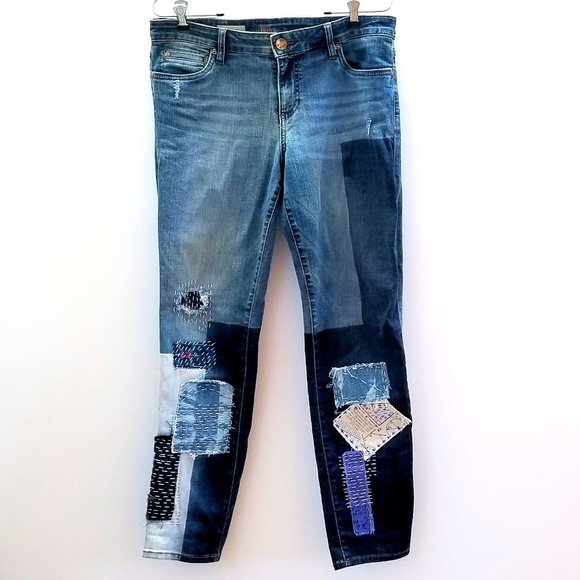 Kut from the Kloth Embroidered Patched Sashiko Catherine Boyfriend Jeans - Picture 2 of 7